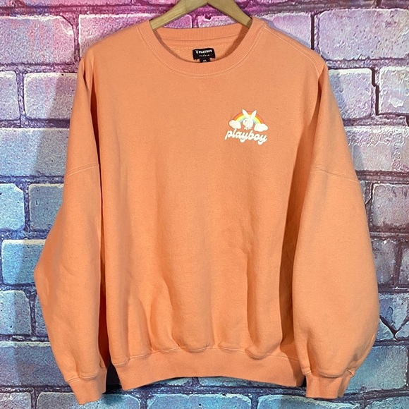 PLAYBOY Sweaters - Playboy x PacSun Women’s XS Peach Crewneck Sweatshirt Rainbow Logo Y2K